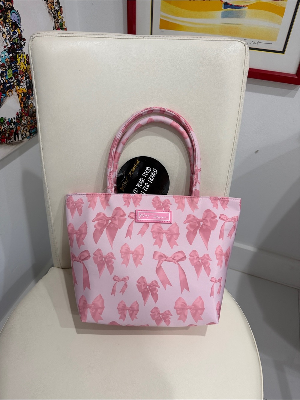 Betsey Johnson Pink "Ribbons & Bows" Insulated Lunch Tote Bag